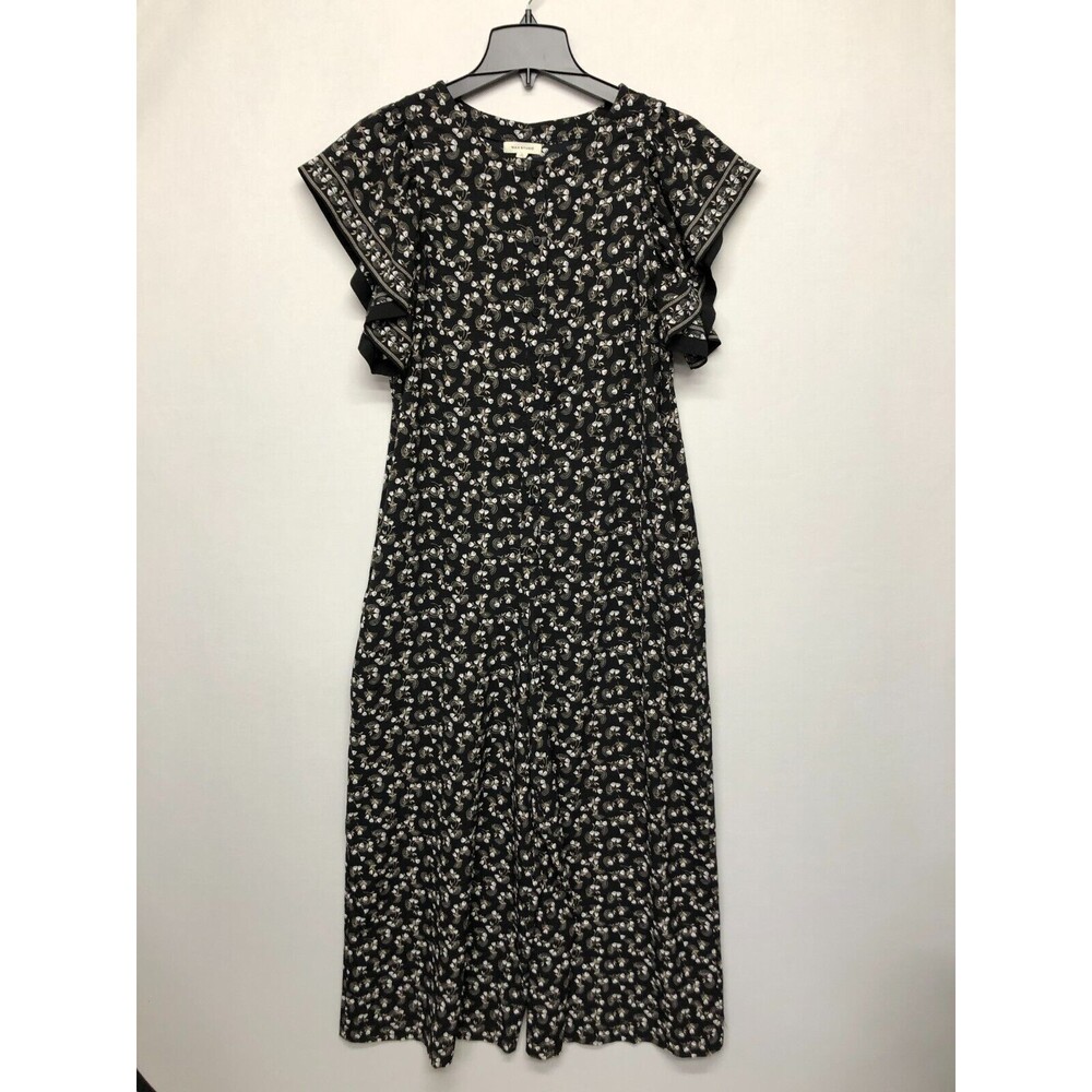 Max Studio Women Flutter Sleeve Floral Romper Jumpsuit Size Large Black